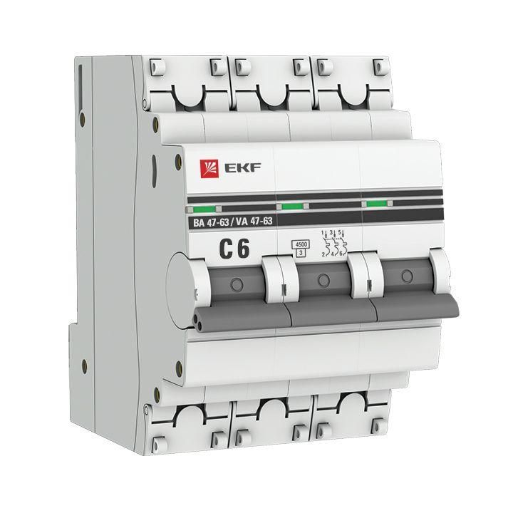 выключатель автоматический модульный 3п c 6а 4.5ка ва 47-63 proxima ekf mcb4763-3-06c-pro от BTSprom.by
