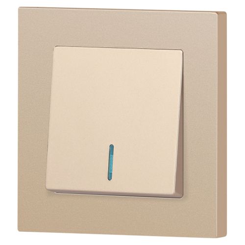  Выключатель 1-кл. СП Accent 6-102-04 10А IP20 250В с подсветкой AL/CU шампань Intro Б0063475 фото в каталоге от BTSprom.by