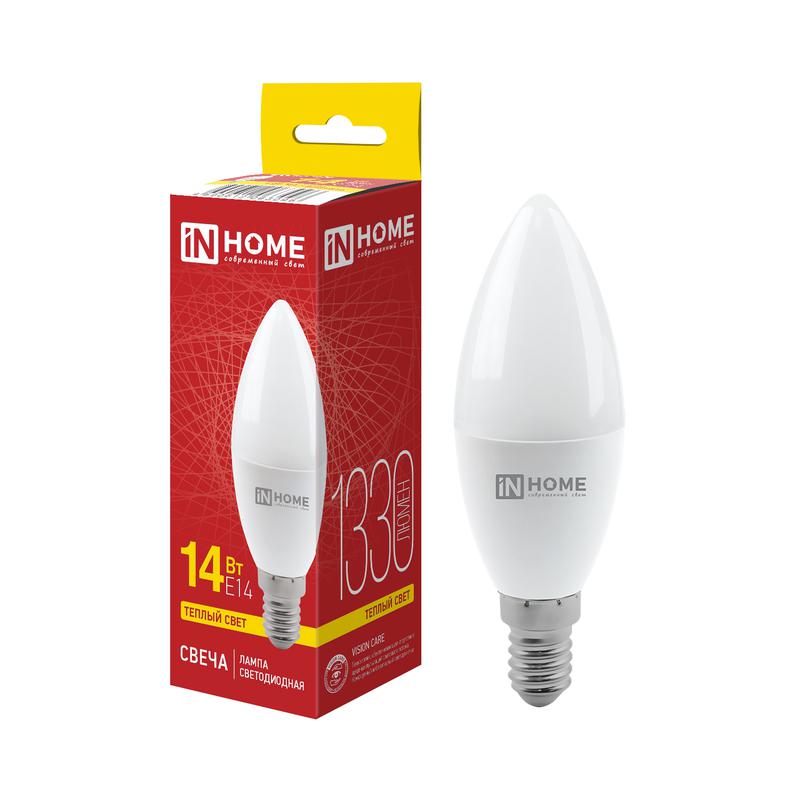 лампа светодиодная led-свеча-vc 14вт свеча 3000к e14 1330лм 230в in home 4690612063096 от BTSprom.by