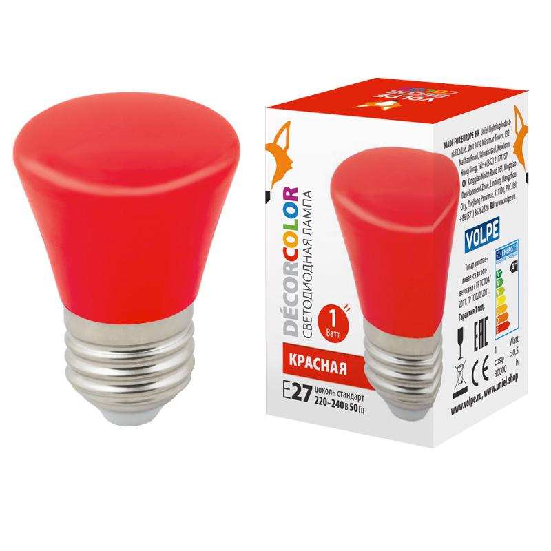 лампа светодиодная led-d45-1w/red/e27/fr/с bell колокольчик 1вт матовая красн. e27 декоративная (упак. картон) volpe ul-00005638 от BTSprom.by