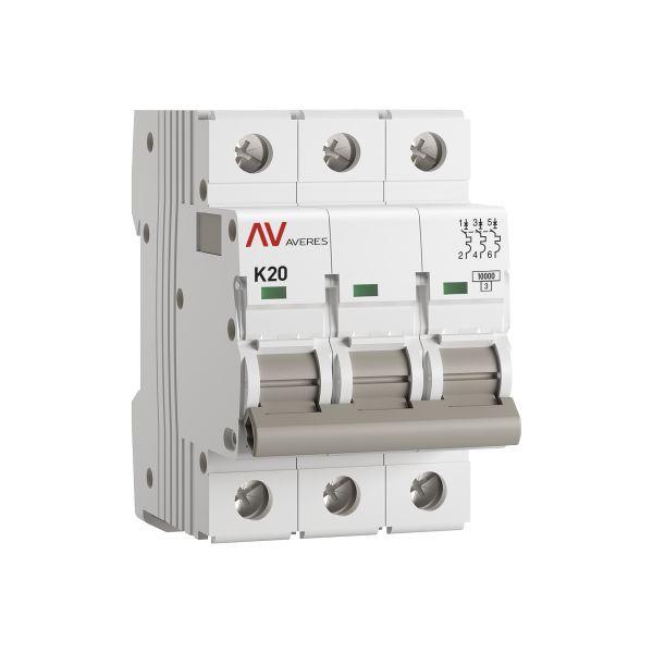 выключатель автоматический модульный 3п k 20а 10ка av-10 averes ekf mcb10-3-20k-av от BTSprom.by