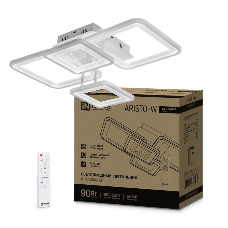 светильник светодиодный elegant aristo-w 90вт 3000-6500к 7000лм 230в 535х370х151мм пульт ду бел. in home 4690612047300 от BTSprom.by