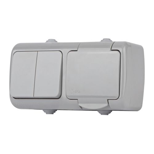  Блок розетка с выкл. 1-кл. ОП 10(16)А 250В 2P+E IP54 сер. Atlantic 5-701-03 Intro Б0050947 фото в каталоге от BTSprom.by