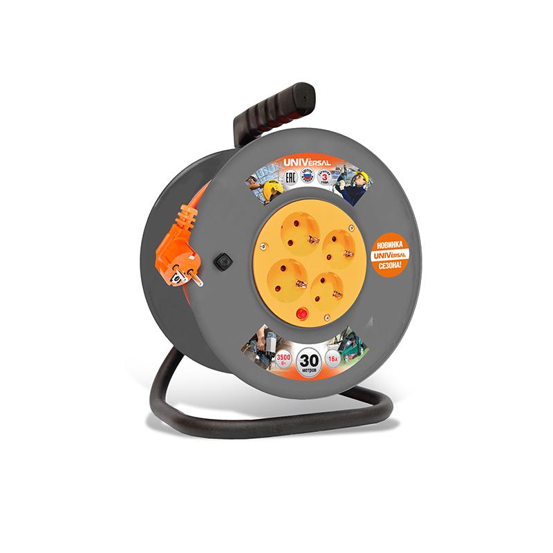 удлинитель на катушке 4х30м 16а ip20 вем-250 пвс 3х1.5 термозащита с защ. крышкой universal 9634157 от BTSprom.by