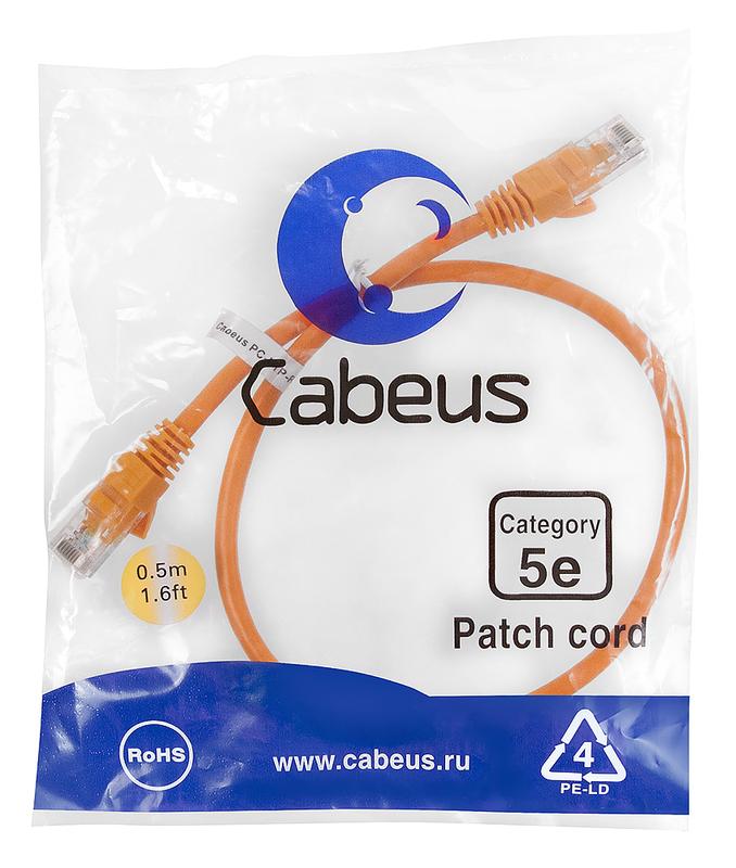 патч-корд u/utp кат.5e pc-utp-rj45-cat.5e-0.5m-or 2xrj45/8p8c неэкранир. pvc 0.5м оранж. cabeus 7670c от BTSprom.by