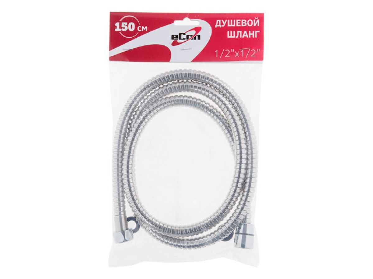 шланг душевой, sus/pvc, 1/2" г-г 150 см, хром, econ (гайка цинк. заменён на ec001) (a-five) e-001 от BTSprom.by
