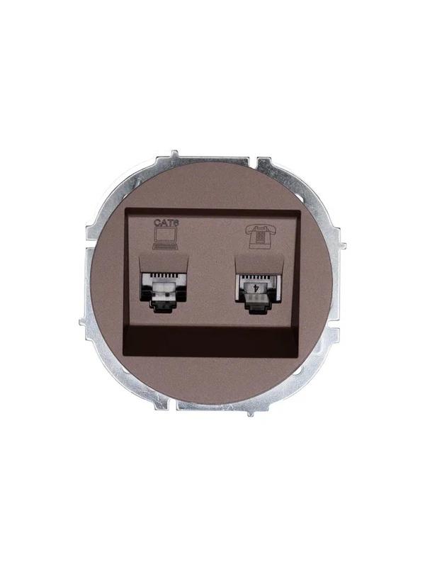 розетка компьютерная + телефонная osen rj45 кат.6 + rj11 с модулем механизм шоколад lezard 743-7388-144 от BTSprom.by