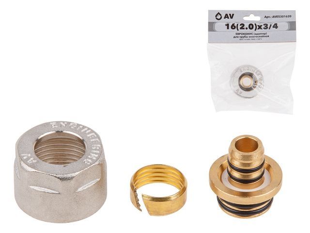 евроконус (адаптер) 16(2.0) х 3/4" вн. для труб pex, av engineering (инд. упак.) (heavy, для металлопластиковых и pex труб) ave5301620 от BTSprom.by