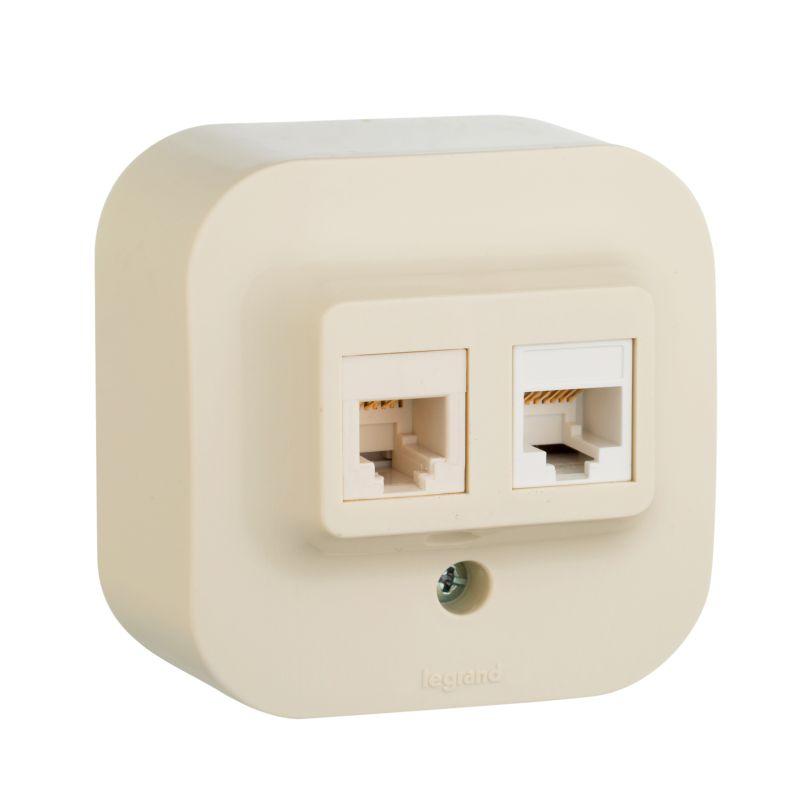 розетка компьютерная + телефонная 2-м оп 2мод. quteo rj45 + rj11 кат.5e utp ip20 сл. кость leg 782251 от BTSprom.by