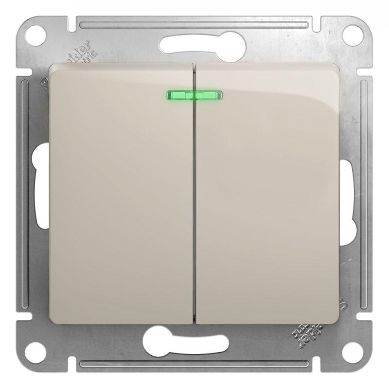 выключатель 2-кл. сп glossa 10а ip20 (сх. 5а) 10ax с подсветкой механизм молочн. se gsl000953 от BTSprom.by