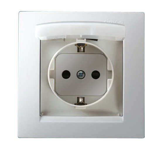 розетка 1-м сп simon15 16а ip44 250в с заземл. schuko защ. шторки с крышкой винт. клеммы бел. simon 1590450-030 от BTSprom.by