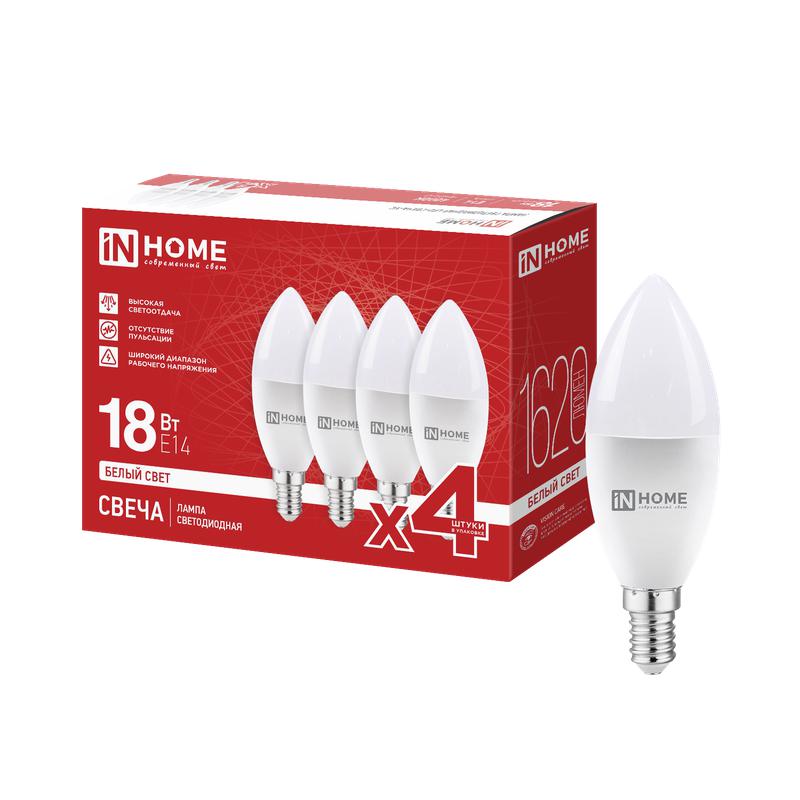 лампа светодиодная led-свеча-vc 4pack 18вт свеча 4000к e14 1620лм 230в (уп.4шт) in home 4690612066707 от BTSprom.by