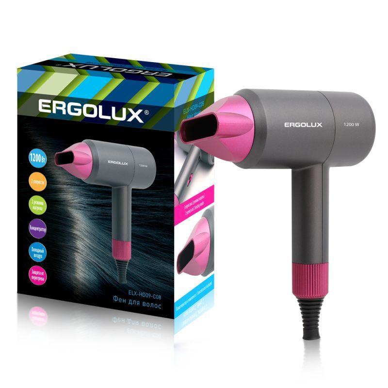 фен 1200 вт 220-240в elx-hd09-c08 сер./роз. ergolux 15207 от BTSprom.by