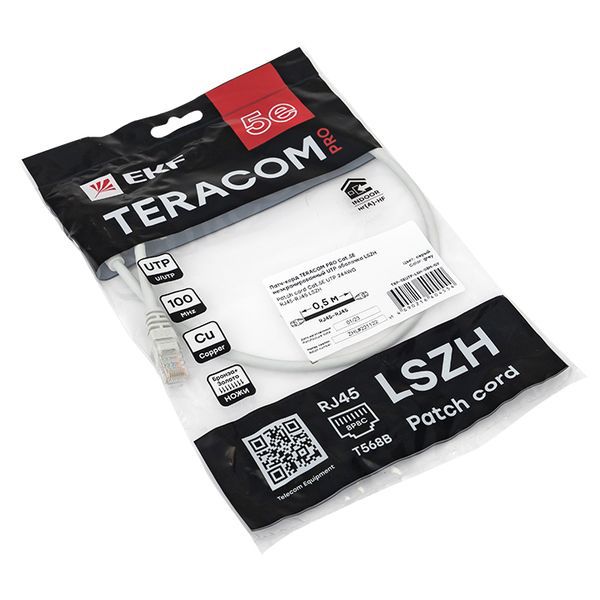  Патч-корд кат.5E UTP неэкранир. LSZH сер. 0.5м TERACOM PRO EKF TRP-5EUTP-LSH-05M-GY фото в каталоге от BTSprom.by