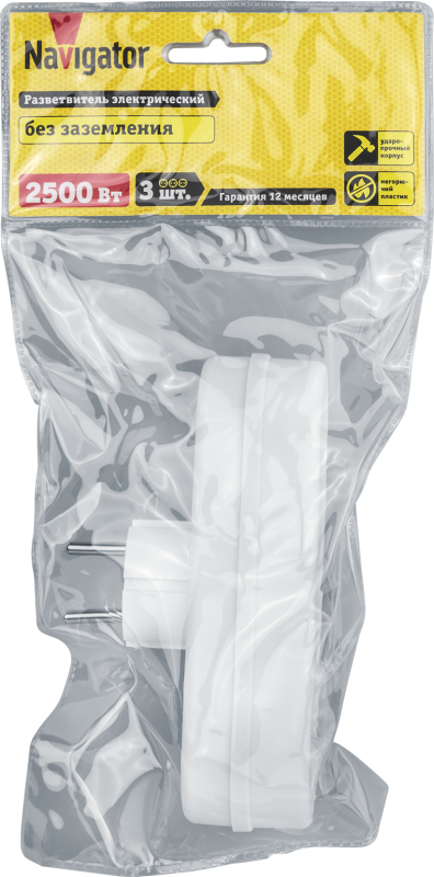  Разветвитель 3-м без заземл. 10А IP20 94 697 NAD-L-3X-WH в ряд Navigator 94697 фото в каталоге от BTSprom.by