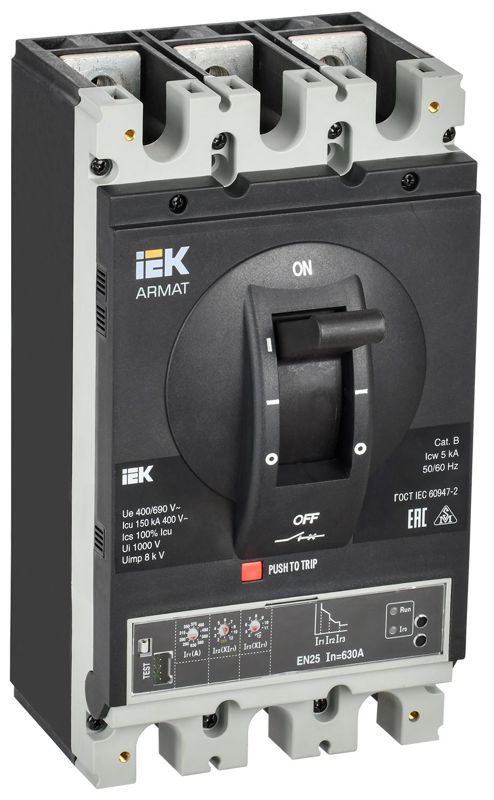 выключатель автоматический в литом корпусе 3п i 150ка 630а расцепитель электронный стандарт. armat iek ar-mccb-3i-150-0630a-elsc от BTSprom.by