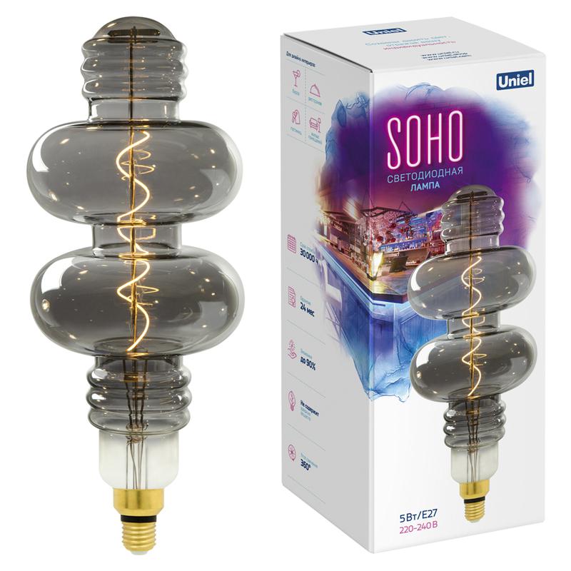 лампа светодиодная филаментная led-sf42-5w/soho/e27/cw chrome/smoke gls77cr soho спиральный филамент хром./дым. колба uniel ul-00005922 от BTSprom.by