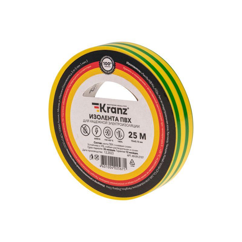 изолента пвх 0.13х15мм 25м желт./зел. (уп.5шт) kranz kr-09-2107 от BTSprom.by