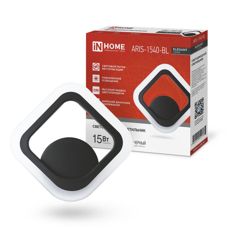 светильник светодиодный elegant aris-1540-bl 15вт 4000к 1200лм 230в черн. in home 4690612054179 от BTSprom.by
