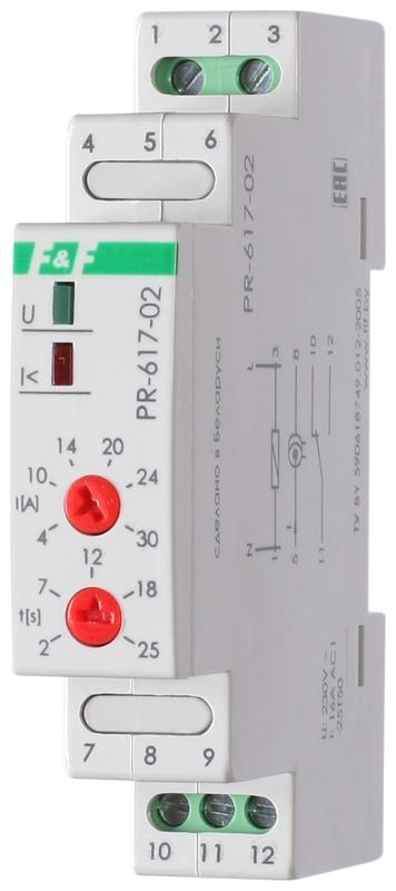 реле тока pr-617-02 (диапазон 4-30а; с задержкой отключения; сквозной канал; монтаж на din-рейке 35мм 230в 16а 1z ip20) f&f ea05.001.003 от BTSprom.by