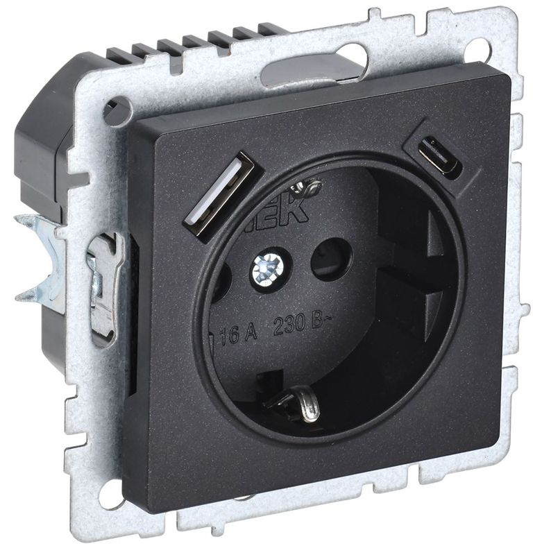 розетка brite рюш11-1-брч 16а с usb a+c 18вт с заземл. защ. шторки механизм черн. iek br-r14-16-u22-018-k02 от BTSprom.by