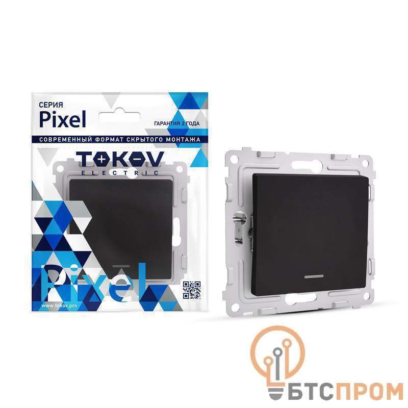  Выключатель 1-кл. СП Pixel 10А IP20 с индикатором механизм карбон TOKOV ELECTRIC TKE-PX-V1I-C14 фото в каталоге от BTSprom.by