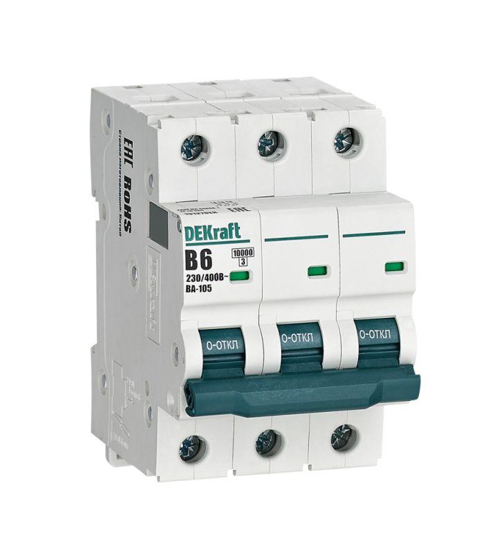 выключатель автоматический модульный 3п b 6а 10ка ва-105 dekraft 13127dek от BTSprom.by