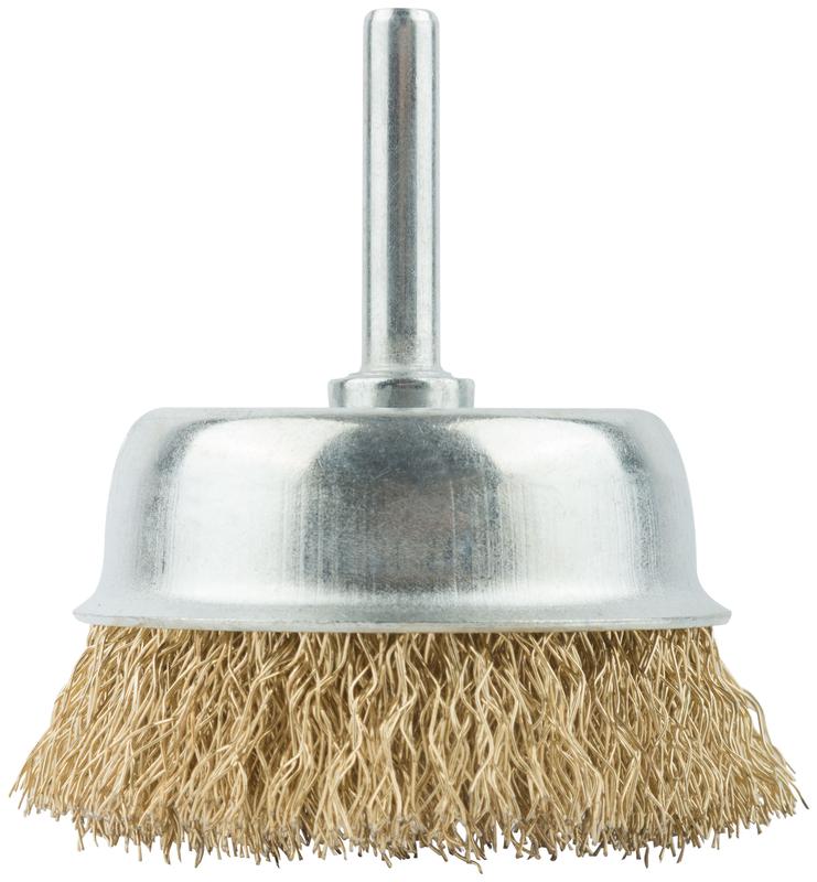  Корщетка тип "чашка" со штифтом стальная латунированная волнистая проволока 65мм MOS 38487М фото в каталоге от BTSprom.by