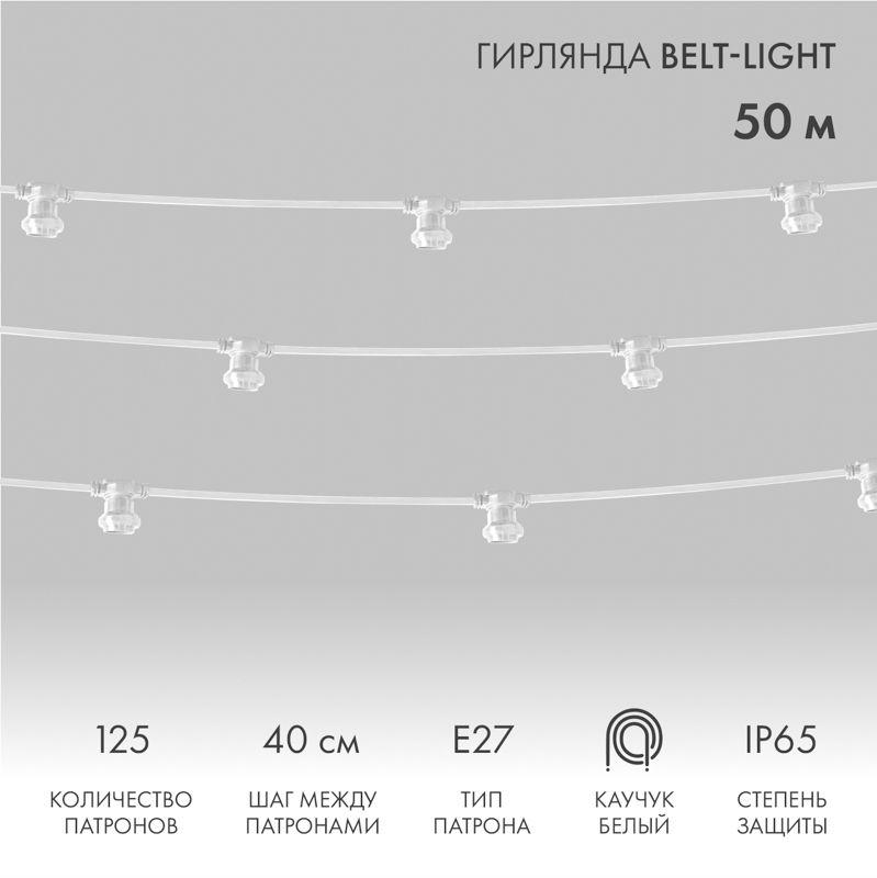 гирлянда "белт лайт" 2жил. шаг 40см патроны e27 1320вт ip65 влагостойкая провод бел. (уп.50м) neon-night 331-252 от BTSprom.by