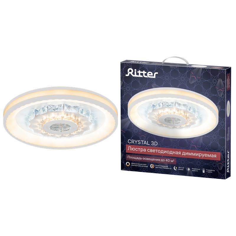 люстра светодиодная crystal 3d 120вт 480х480х60мм 40кв.м потолочная ду 3 режима диммир. бел. ritter 52368 0 от BTSprom.by