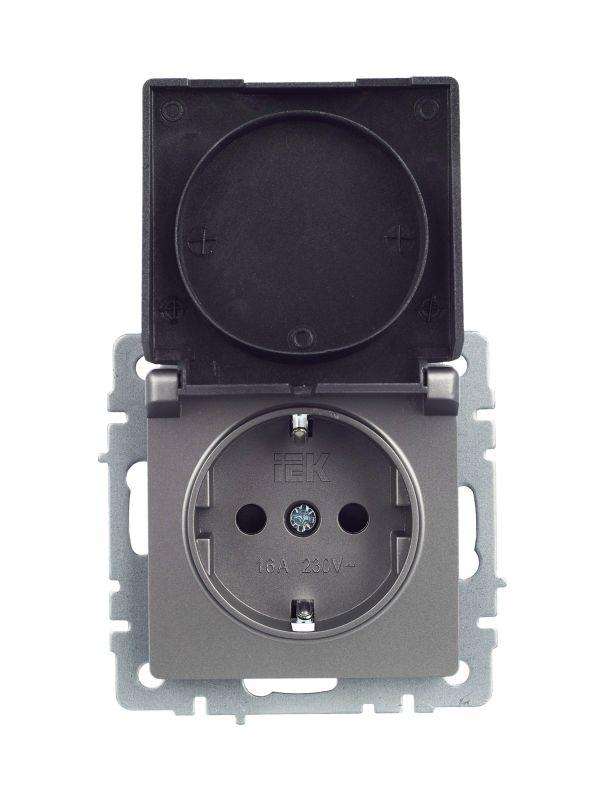  Розетка BRITE РСбш10-3-БрС 16А IP20 с заземл. защ. шторки с крышкой механизм сталь IEK BR-R16-16-K46 фото в каталоге от BTSprom.by