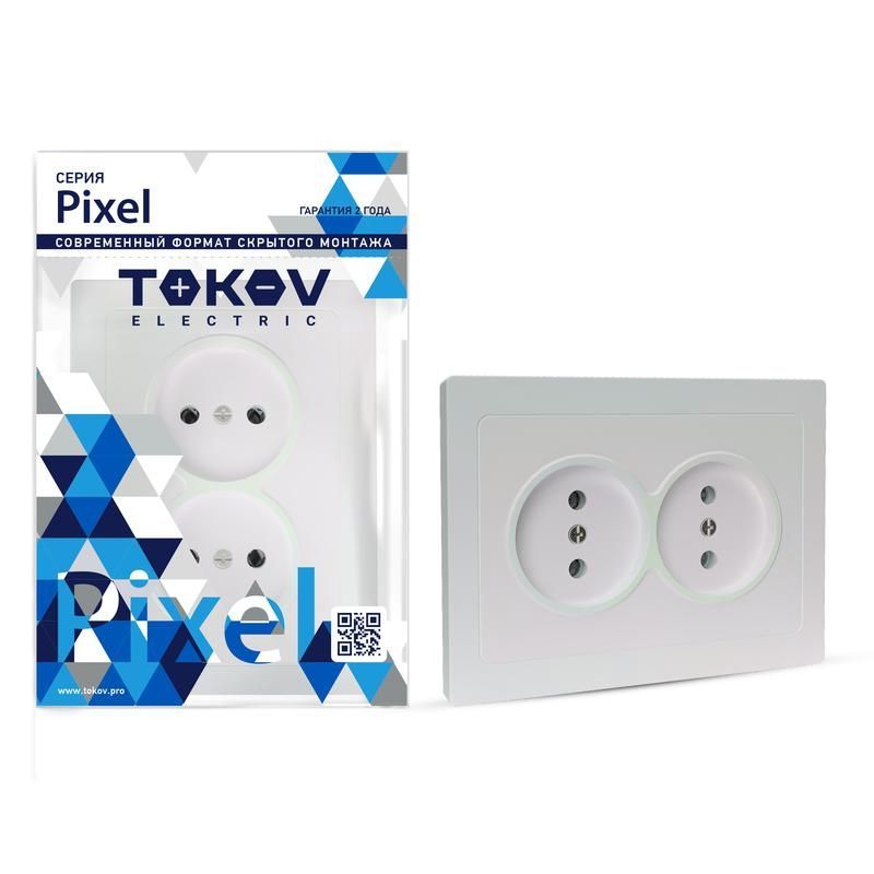 розетка 2-м сп pixel 16а ip20 без заземл. в сборе перламутр. tokov electric tke-px-r2f-c04 от BTSprom.by