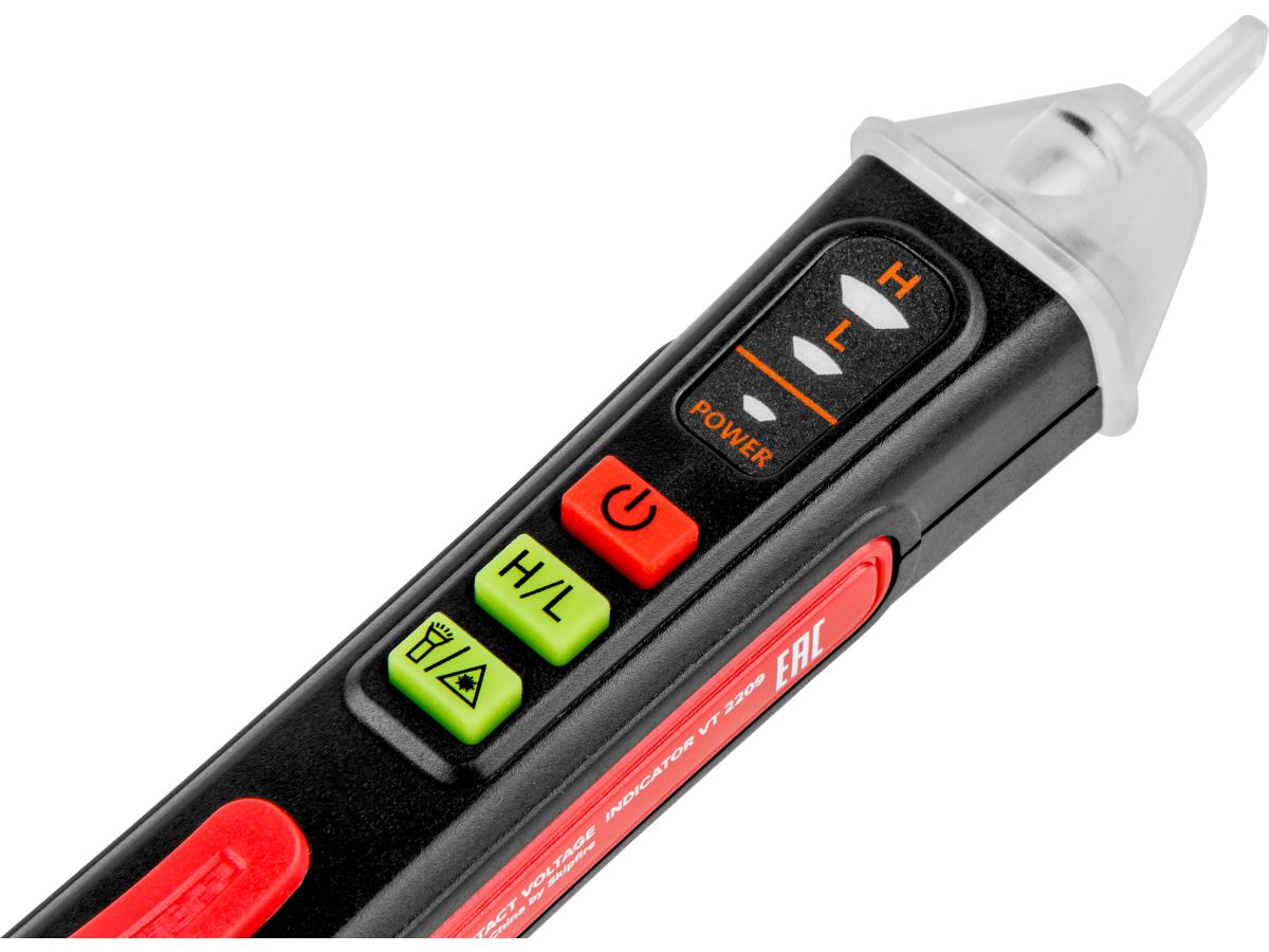  Бесконтактный индикатор напряжения WORTEX VT 2209 12-1000 В, световая и звуковая индикация (Встроенный фонарь и лазерная указка, батарейки в комплекте) 1323796 фото в каталоге от BTSprom.by