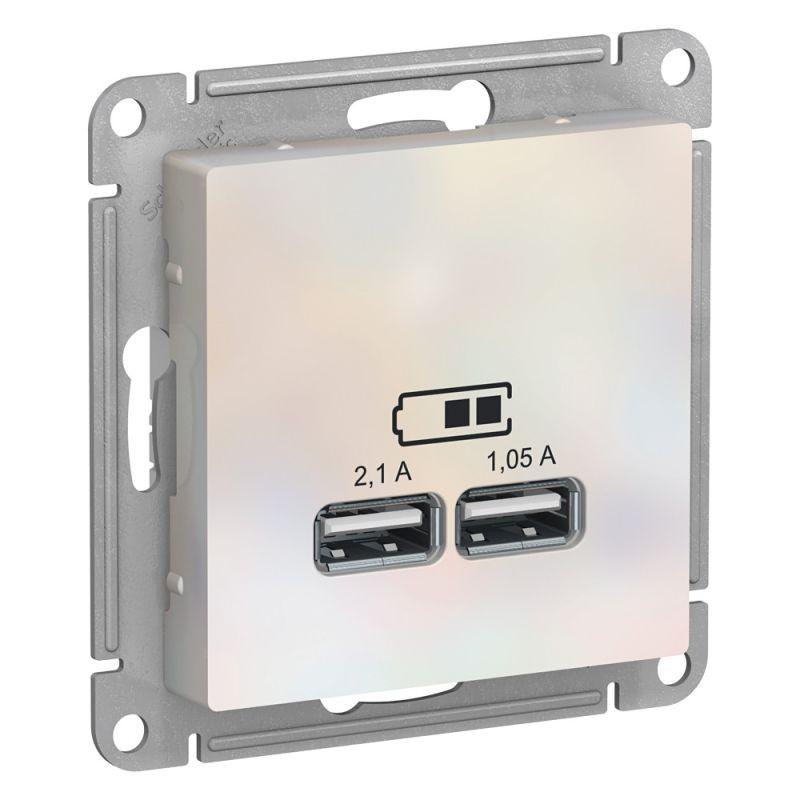 розетка usb atlasdesign тип a+a 5в 1х2.1а 2х1.05а механизм жемчуж. se atn000433 от BTSprom.by