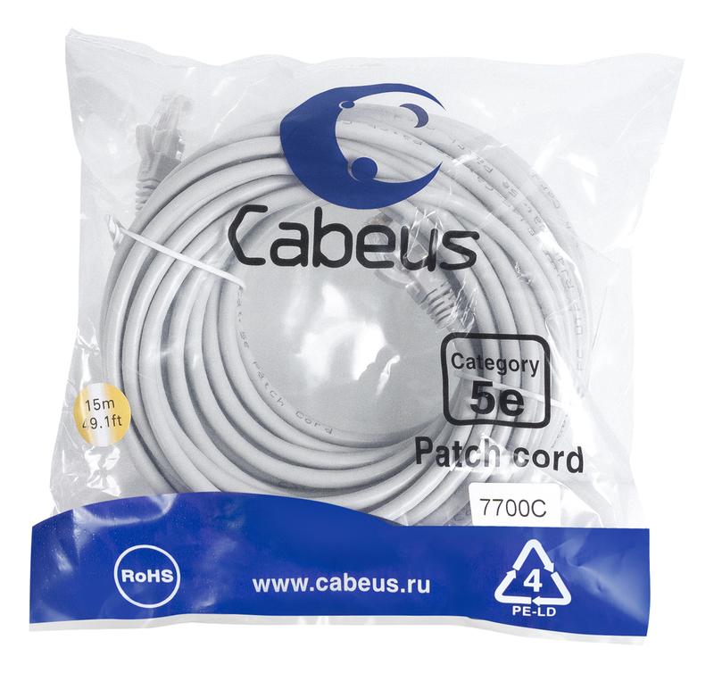 патч-корд u/utp кат.5e pc-utp-rj45-cat.5e-15m 2xrj45/8p8c неэкранир. pvc 15м сер. cabeus 7700c от BTSprom.by