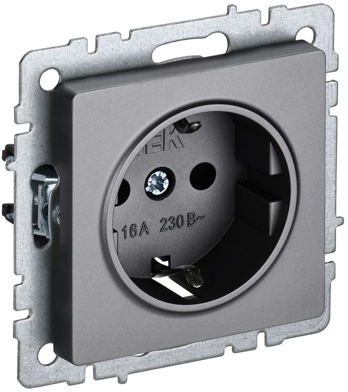 розетка 1-м сп brite рс11-1-0-брс 16а с заземл. без защ. шторки механизм сталь iek br-r11-16-k46 от BTSprom.by