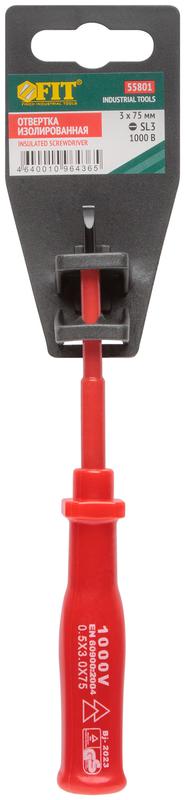  Отвертка изолированная 1000В CrV сталь пластик. ручка 3х75мм SL FIT 55801 фото в каталоге от BTSprom.by
