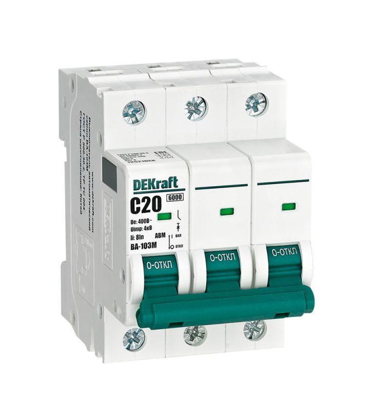 выключатель автоматический модульный 3п c 20а 6ка ва-103m без теплозащиты dekraft 12521dek от BTSprom.by
