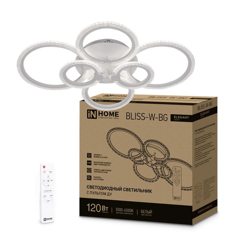 светильник светодиодный elegant bliss-w-bg 120вт 3000-6500к 8400лм 230в 780х550х130мм с пультом ду бел. in home 4690612051840 от BTSprom.by