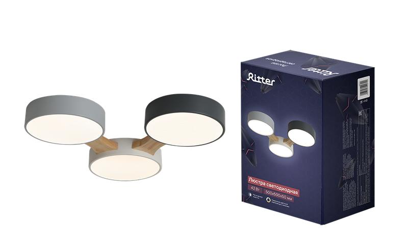 люстра светодиодная scandia 42вт 500х500х50мм 15кв.м потолочная 3 режима антрацит/сер./бел./дерево ritter 52070 2 от BTSprom.by
