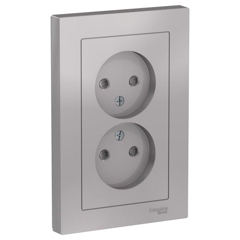 розетка 2-м сп atlasdesign 16а ip20 без заземл. защ. шторки в сборе алюм. se atn000322 от BTSprom.by