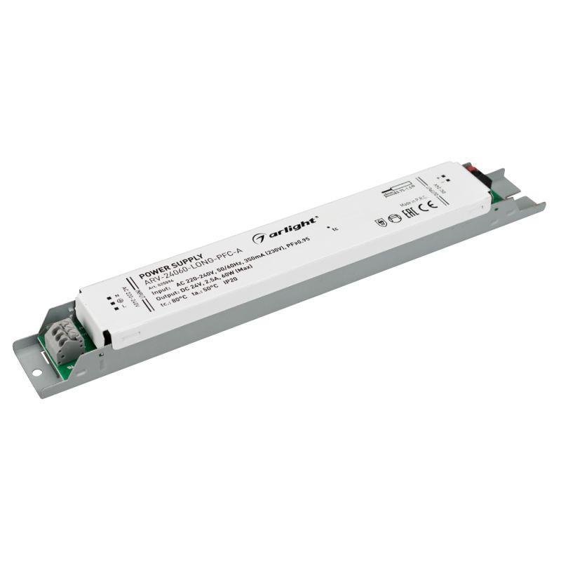 блок питания arv-24060-long-pfc-a (24в 2.5а 60вт) (ip20 металл) arlight 025594 от BTSprom.by