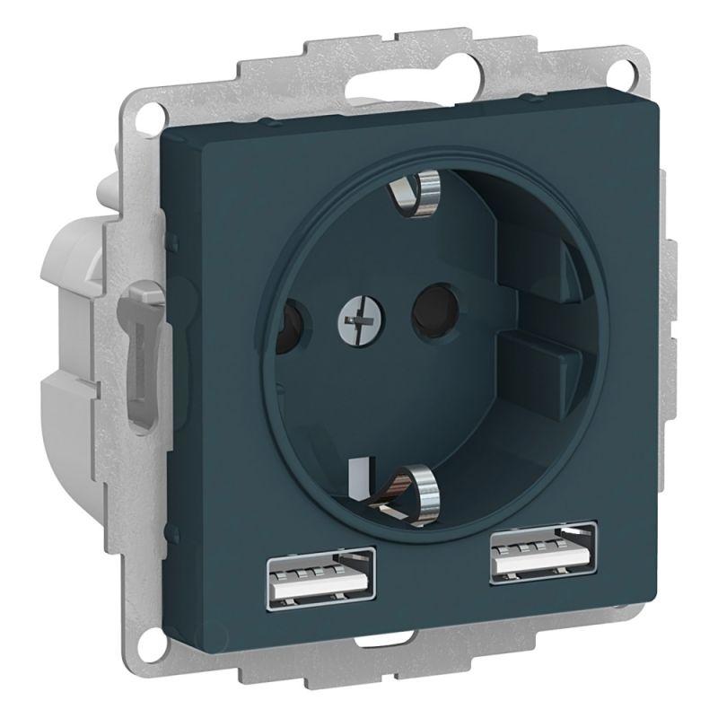 розетка 1-м сп atlasdesign 16а ip20 с 2-мя заряд. устройствами usb тип a+a 5в/2.4а 2х5в/1.2а механизм изумруд se atn000830 от BTSprom.by