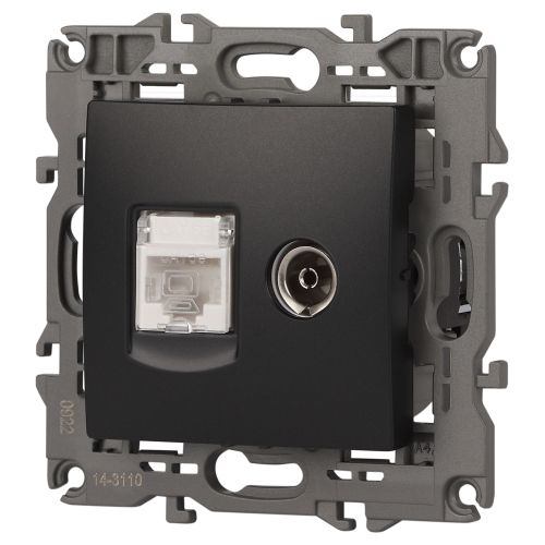  Розетка компьютерная + телевизионная 2-м Elegance 14-3110-05 RJ45 + TV IP20 механизм антрацит Эра Б0034318 фото в каталоге от BTSprom.by