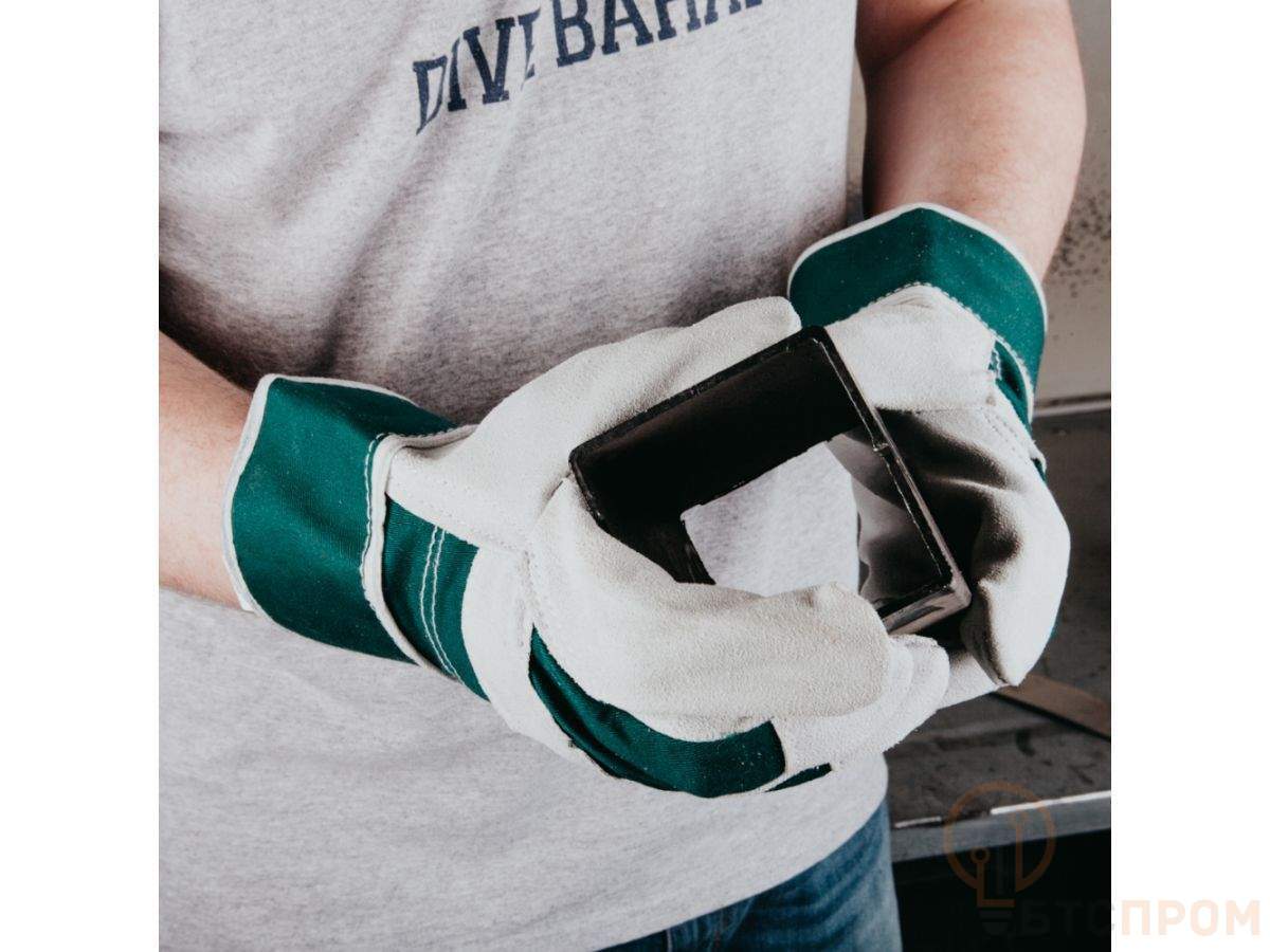 Перчатки спилковые комбинированные, 10/XL, серый/зелёный, Jeta Safety (кожа класса А) фото в каталоге от BTSprom.by