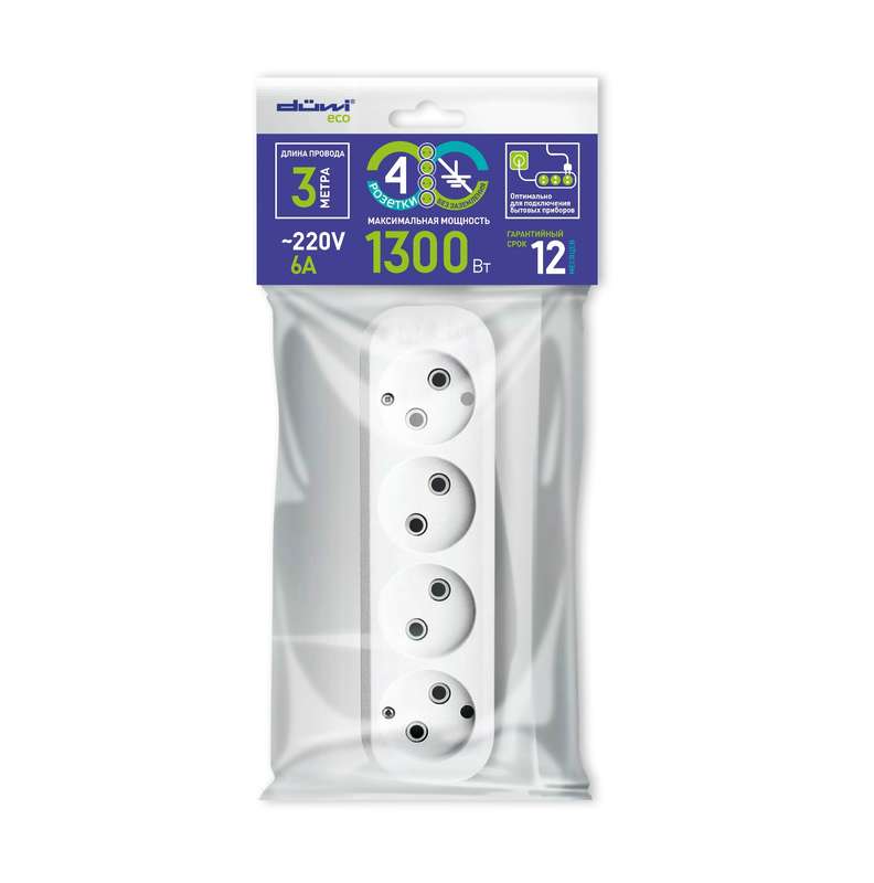 удлинитель 4х3м без заземл. шввп 2х0.75 duwi 28617 2 от BTSprom.by
