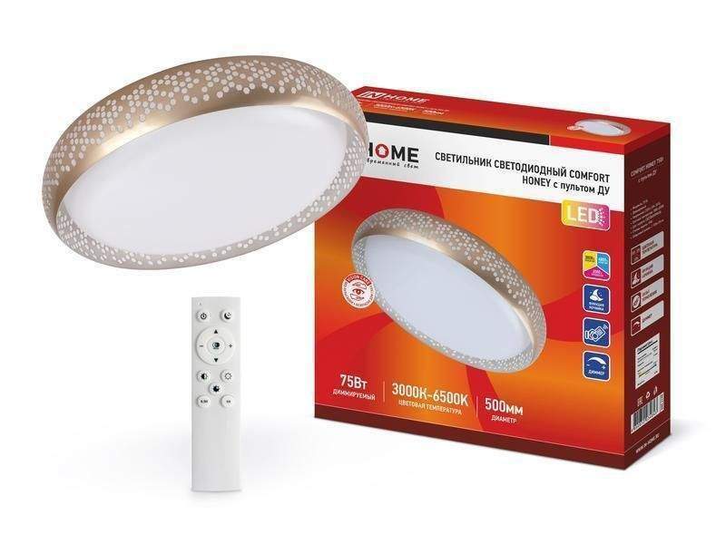 светильник светодиодный comfort honey 75вт 230в 3000-6500к 6000лм 500х120мм с пультом ду in home 4690612034843 от BTSprom.by