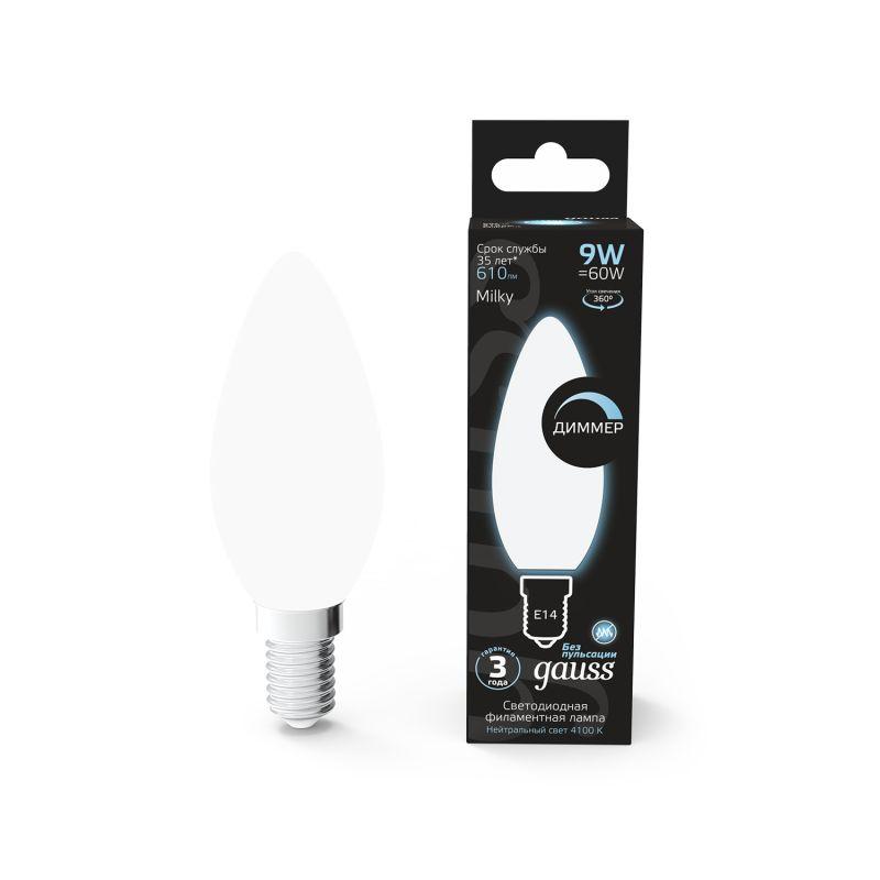 лампа светодиодная филаментная black filament 9вт свеча матовая 4100к нейтр. бел. e14 610лм диммир. gauss 103201209-d от BTSprom.by
