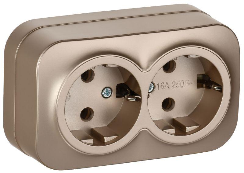 розетка 2-м оп glory рс22-3-хшм 16а с заземл. без защ. шторок шампань матов. iek erh21-k37m-16 от BTSprom.by