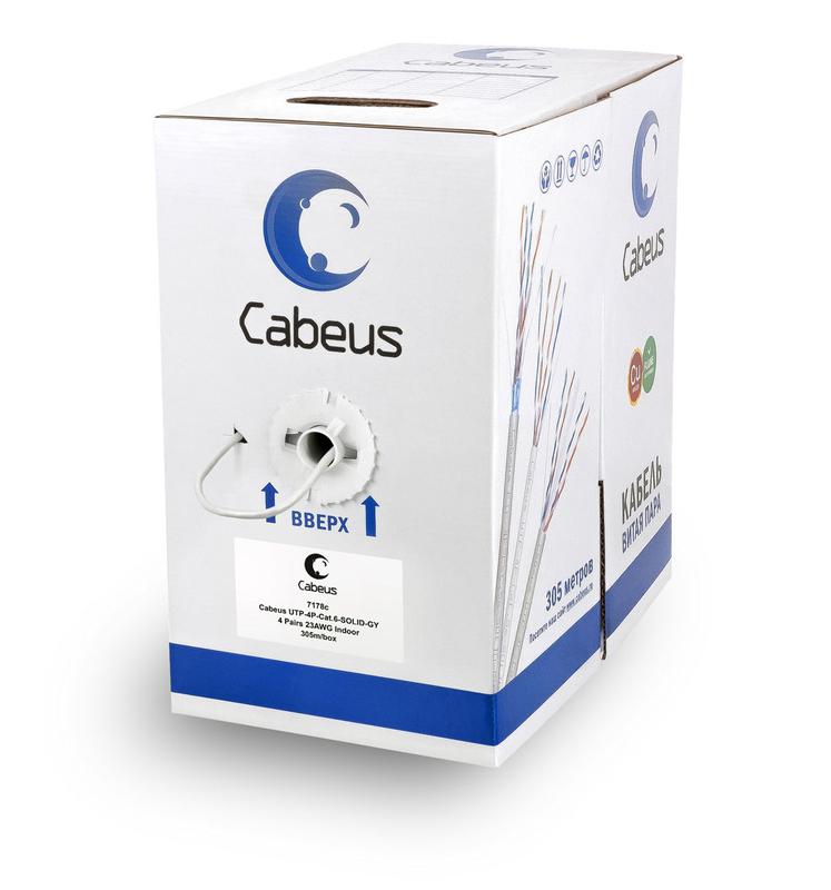 кабель витая пара u/utp кат.6 4х2х23awg solid pvc нг(а)-ls utp-4p-cat.6-solid-gy сер. (уп.305м) cabeus 7178c от BTSprom.by